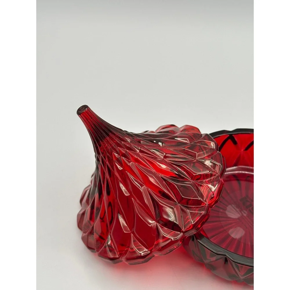 Godinger Red Cut Glass Hershey's Kiss Covered Dish Vintage Ruby Crystal